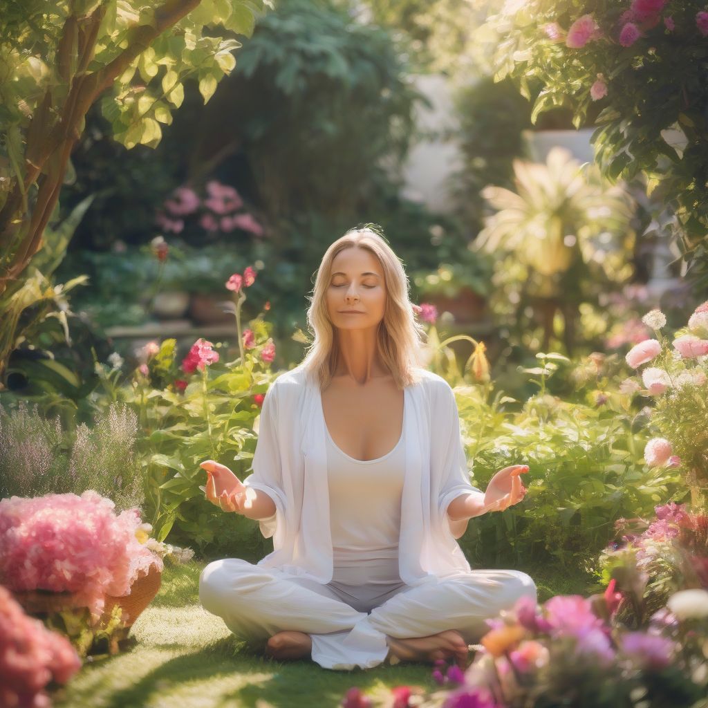 Woman meditating in a peaceful garden